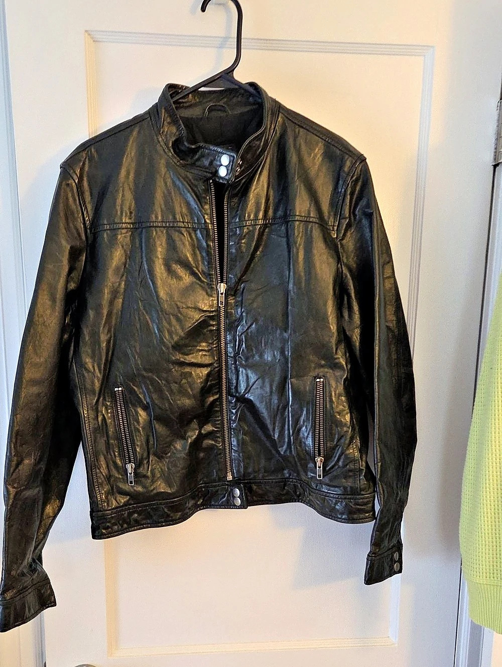 GAP Black Leather-Style Moto Jacket Size XL